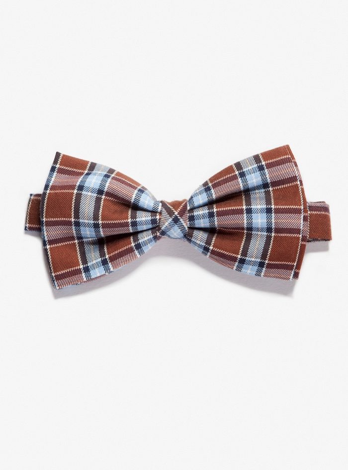 ARVO Brown-azure tartan ready-tied flannel Bow tie