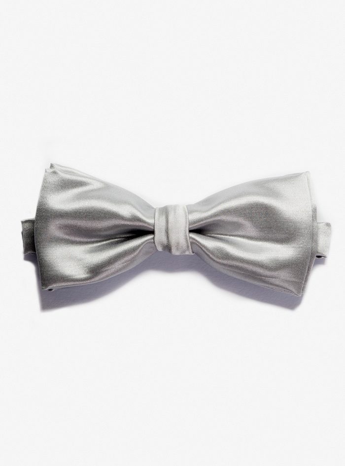 BACCARÁ  metal grey ready-tied woven silk Bow tie