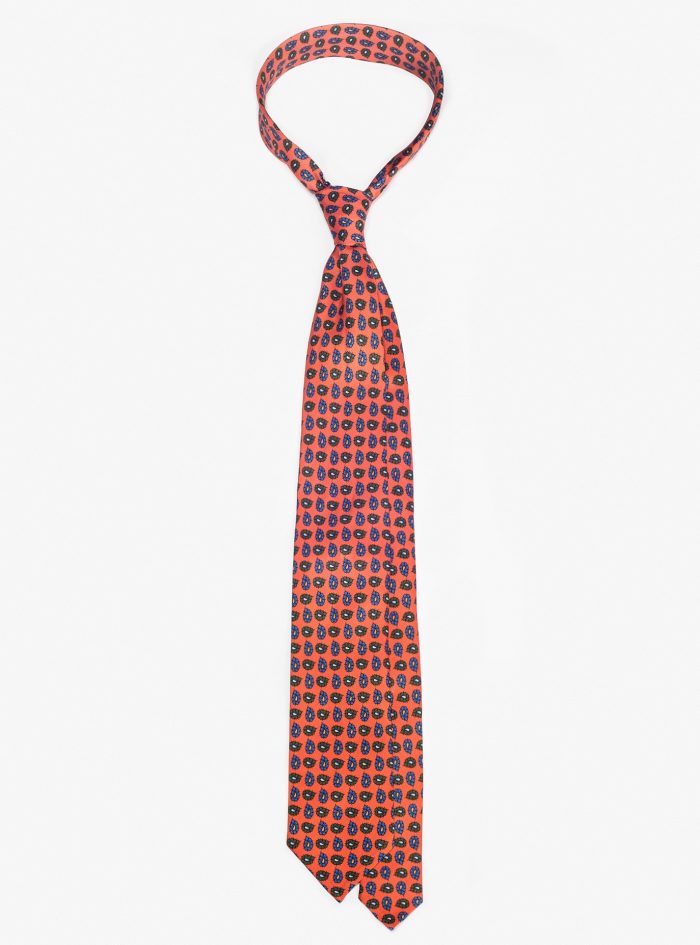 GARIGLIONE Orange paisley printed silk tie
