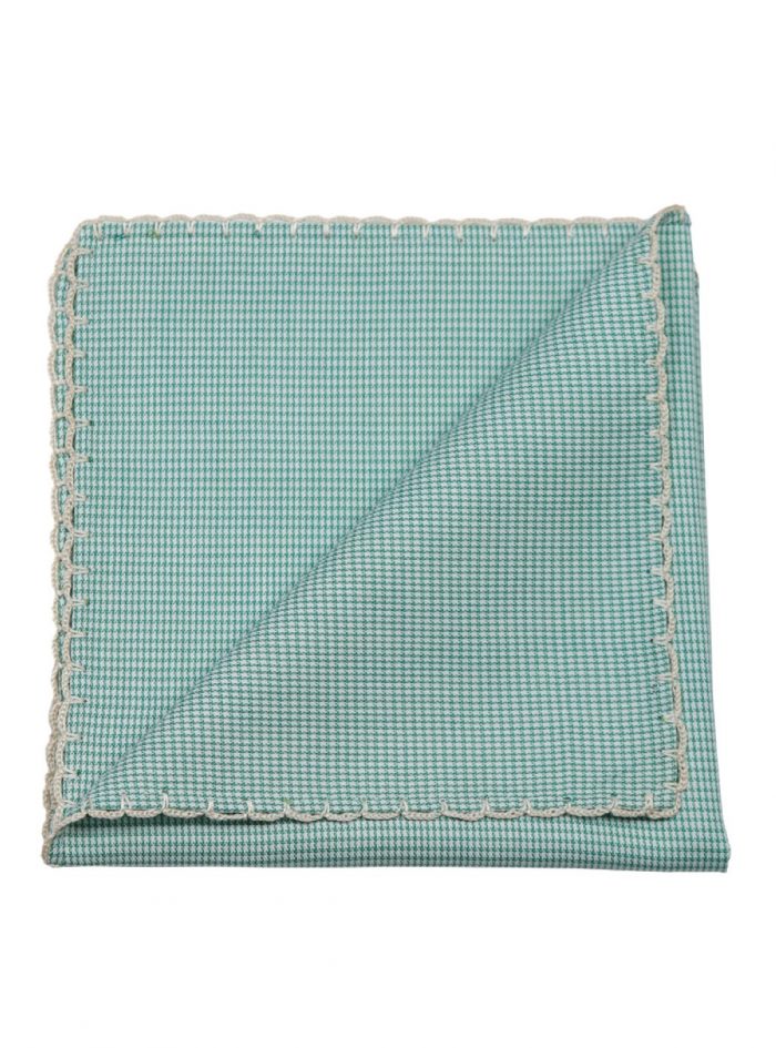 GRECÍA green Houndstooth radici patrimonio 1970 pocket square