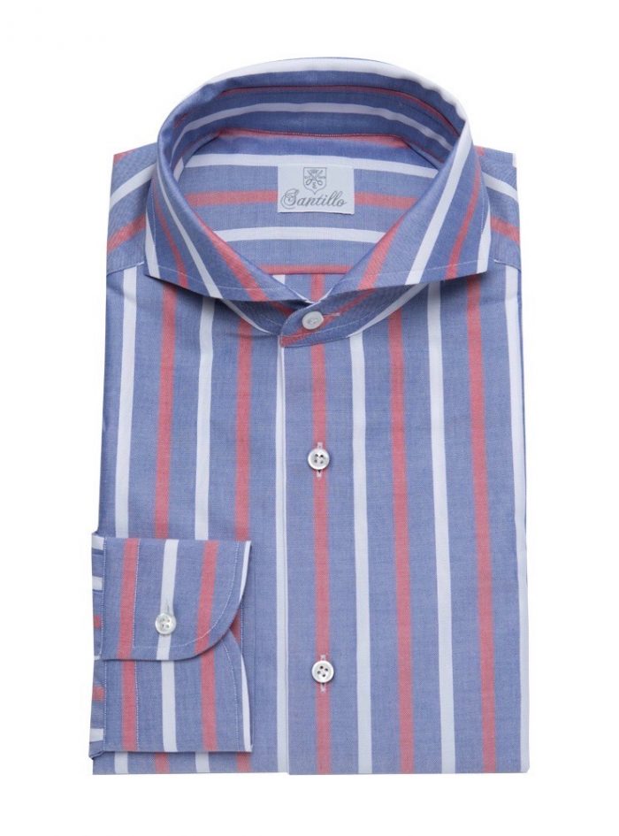 DAILY COLOR CREDIT  red-white stripes oxford cotton shirt