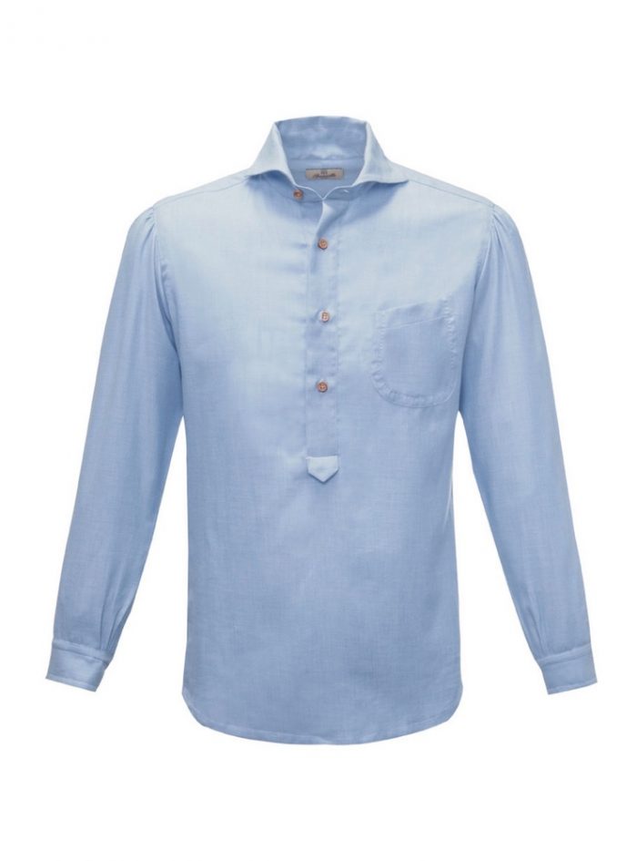 MARTIN azure cotton cashmere radici patrimonio1970 half-placket shirt - Image 4