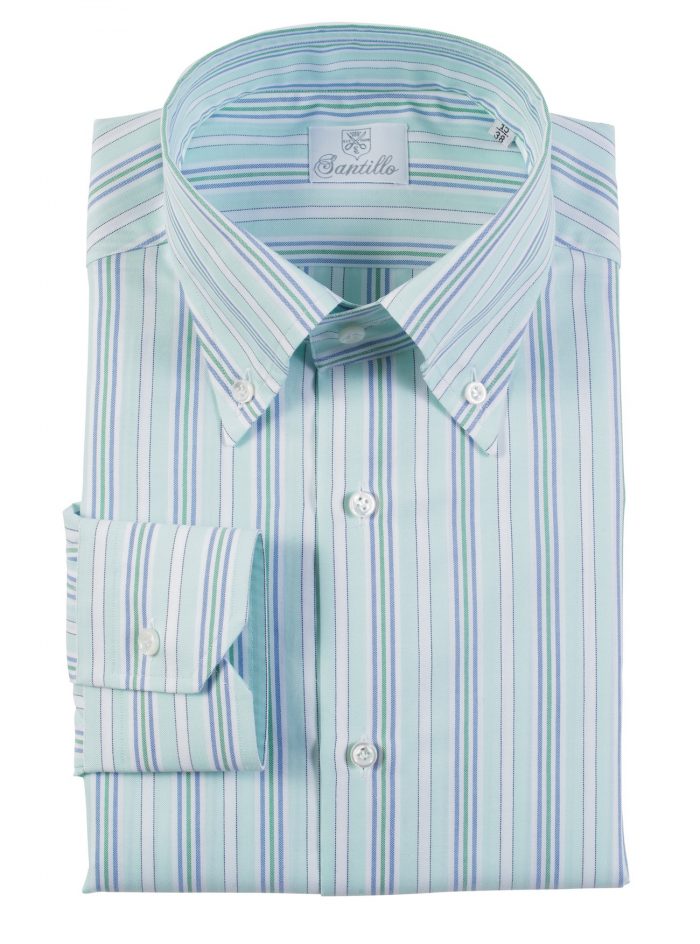 DAILY COLOR CREDIT light mint striped oxford cotton shirt