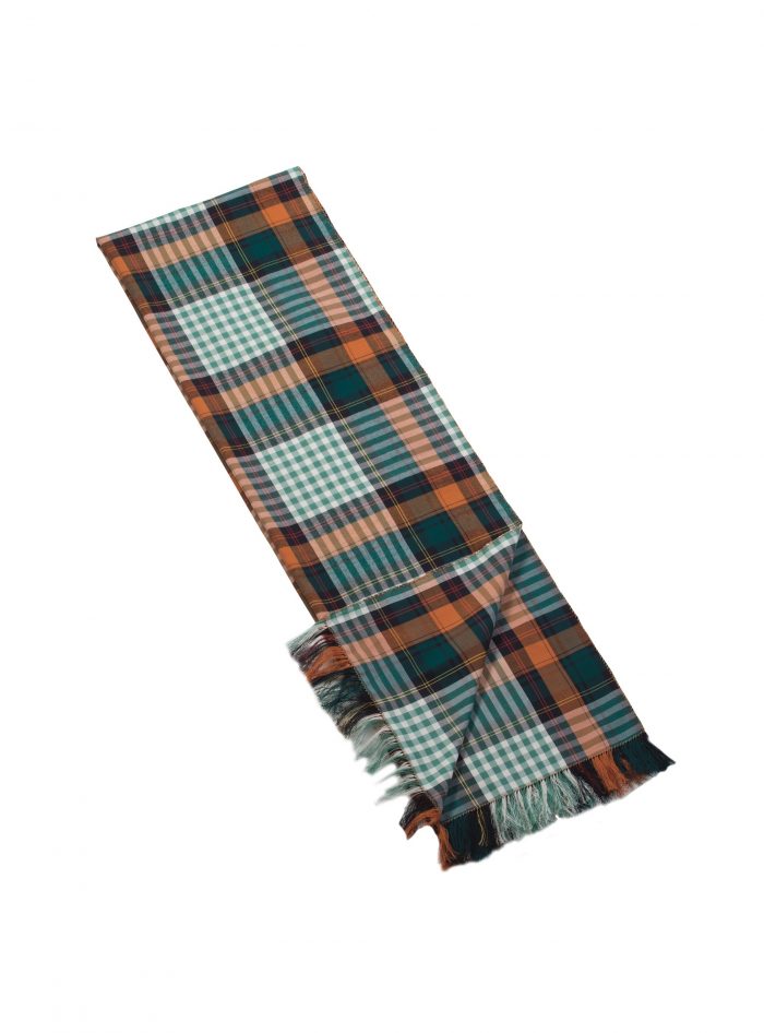 GREEN-orange-white madras flannel scarf
