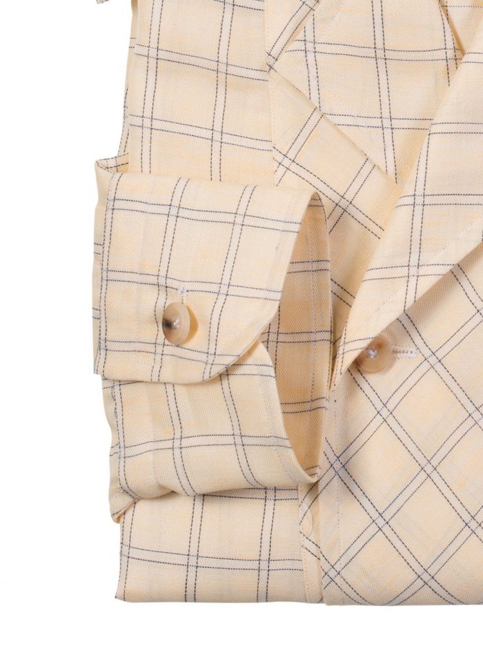 RIZZI yellow windowpane radici patrimonio1970 linen-cotton polo shirt - Image 3