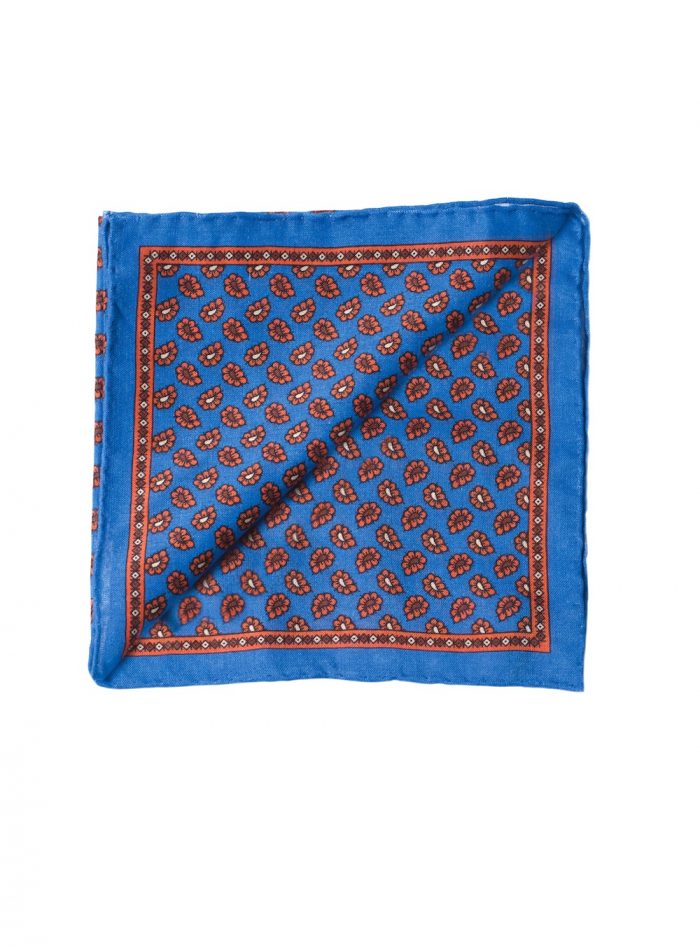 BALMORAL pale blue/orange/brown floral printed pocket square