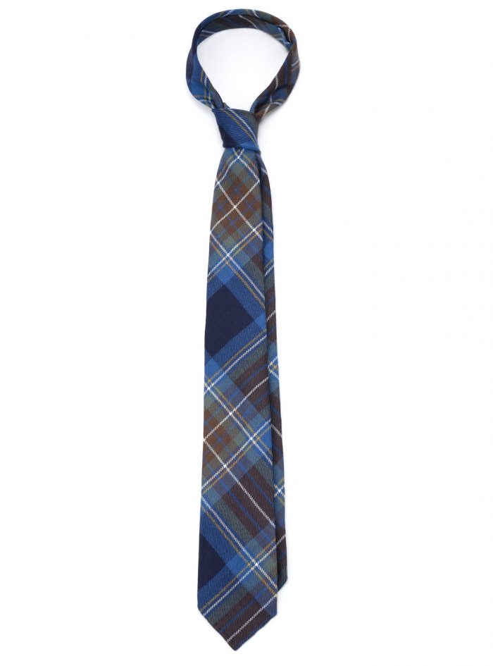 MONTESCURO navy/green/cobalt/brown tartan tweed seven fold tie