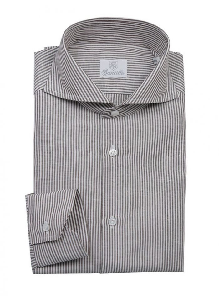 POSILLIPO white/brown striped linen and cotton shirt