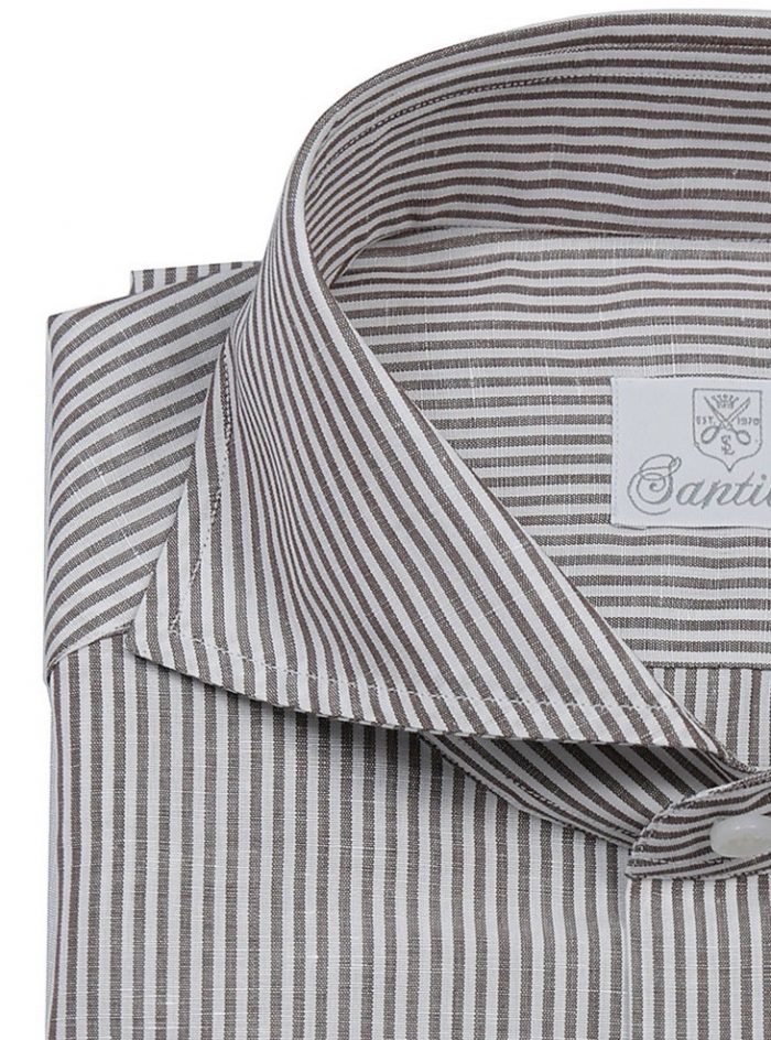POSILLIPO white/brown striped linen and cotton shirt - Image 2