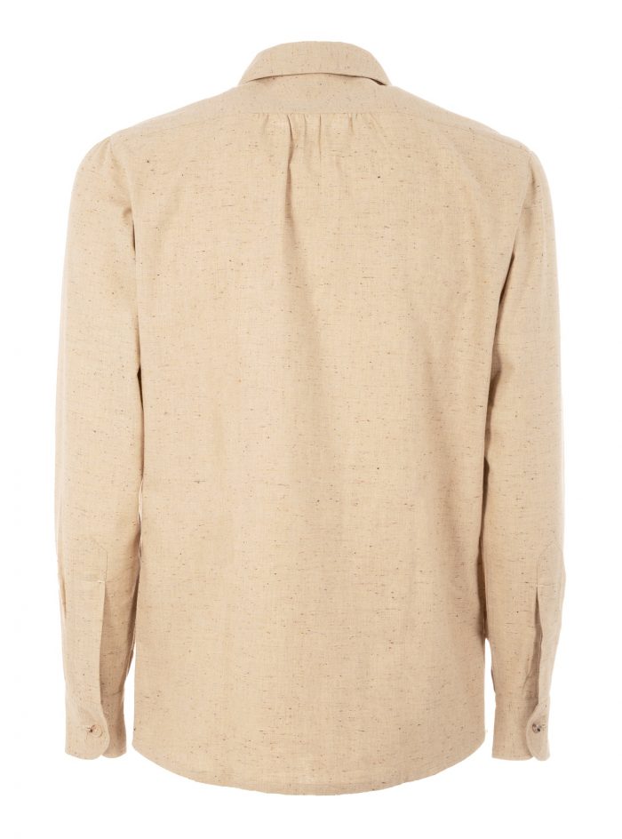 RIZZI pale ochre radici patrimonio1970 wool-linen polo shirt - Image 3