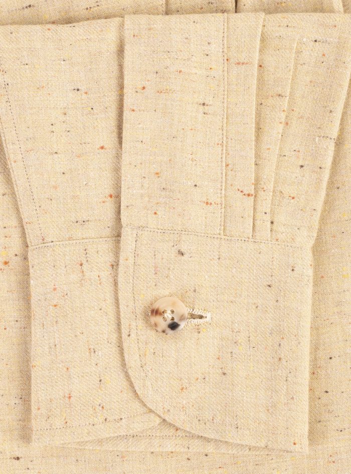 RIZZI pale ochre radici patrimonio1970 wool-linen polo shirt - Image 5