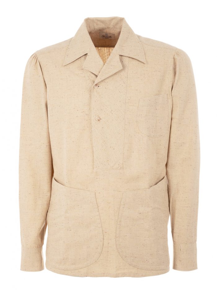 RIZZI pale ochre radici patrimonio1970 wool-linen polo shirt - Image 2