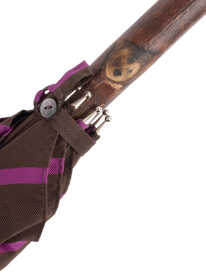AMIATA solid stick chestnut with brown/fuchsia regimental fabric umbrella - Image 2
