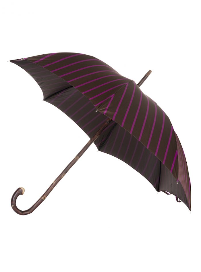 AMIATA solid stick chestnut with brown/fuchsia regimental fabric umbrella