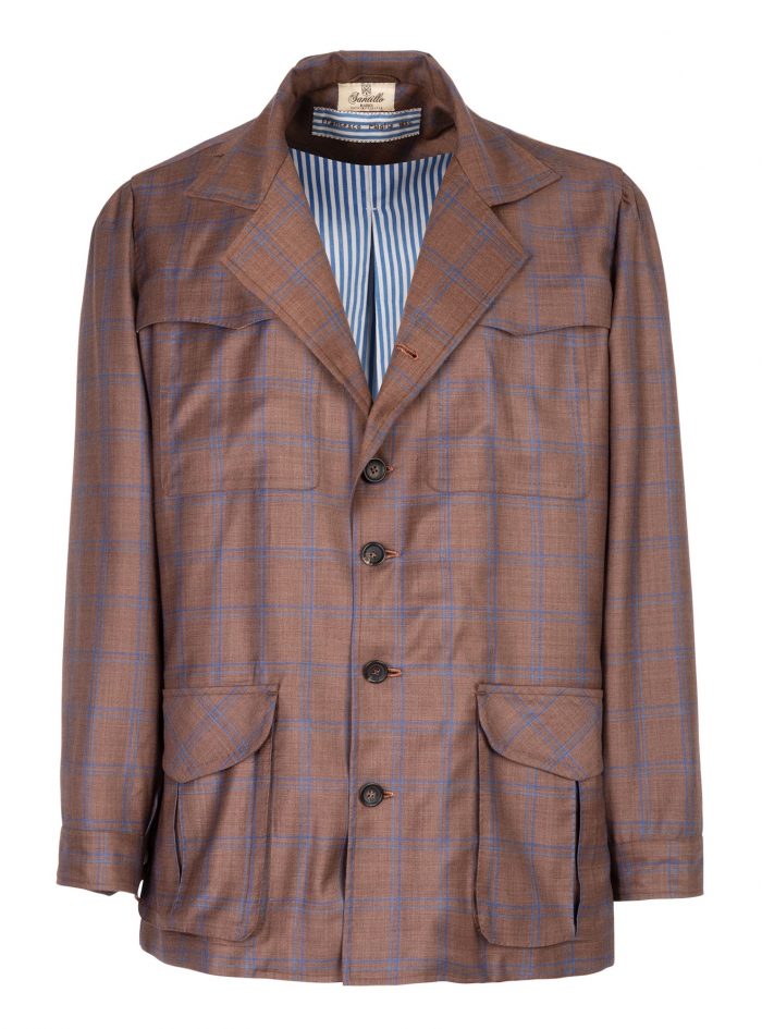 AMIATA  tobacco and blu/azure windowpane prototype jacket