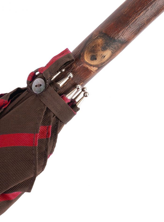 AMIATA solid stick chestnut with brown/red regimental fabric umbrella - Image 2
