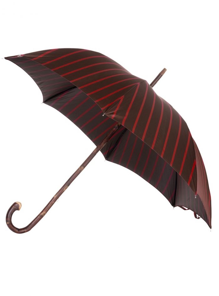 AMIATA solid stick chestnut with brown/red regimental fabric umbrella