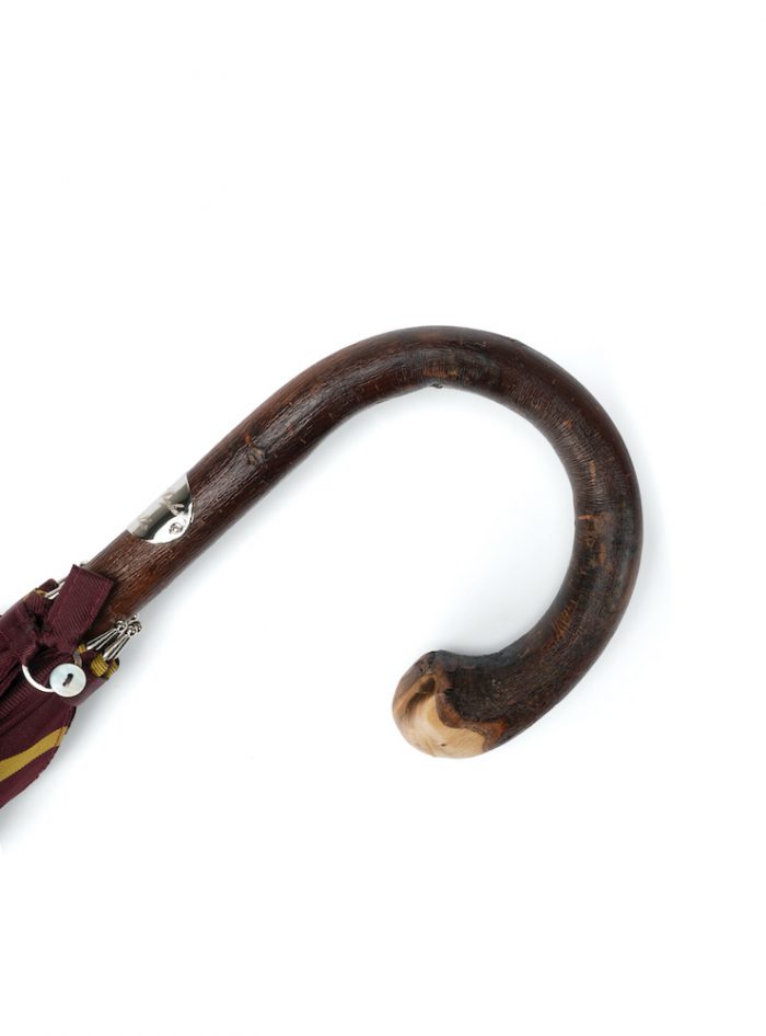AMIATA solid stick chestnut with burgundy/gold regimental fabric umbrella - Image 2