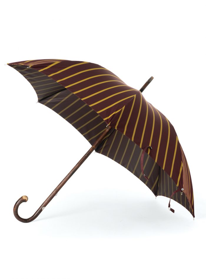 AMIATA solid stick chestnut with burgundy/gold regimental fabric umbrella