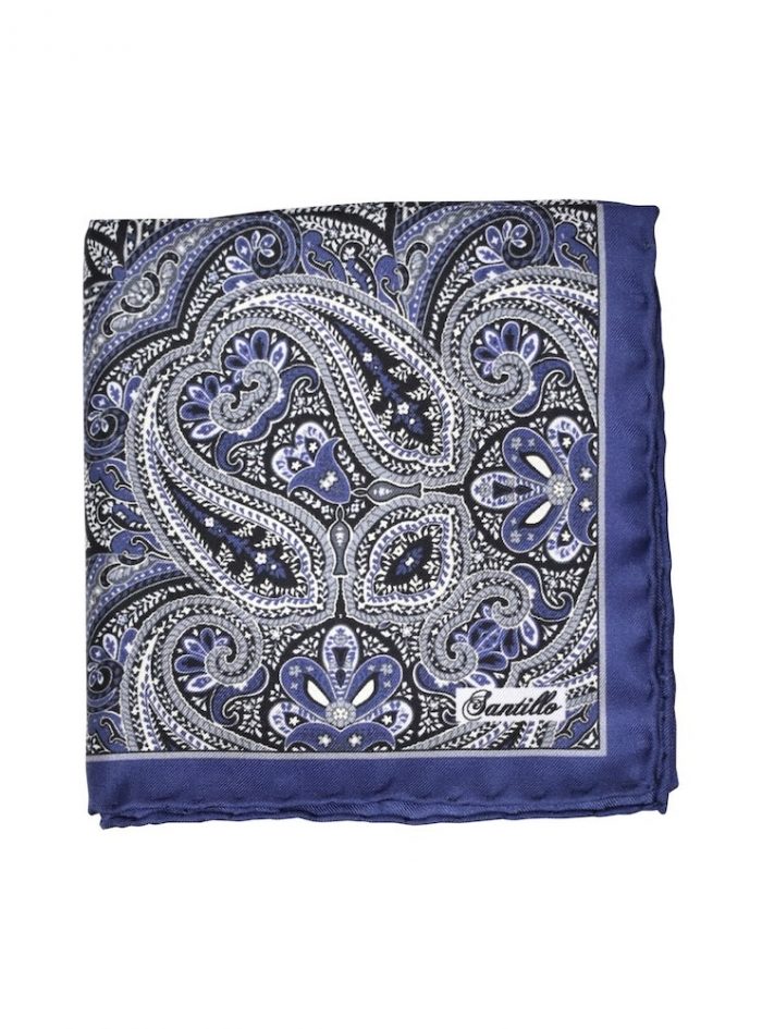 PORTOFINO purple/white/black paisley printed pocket square