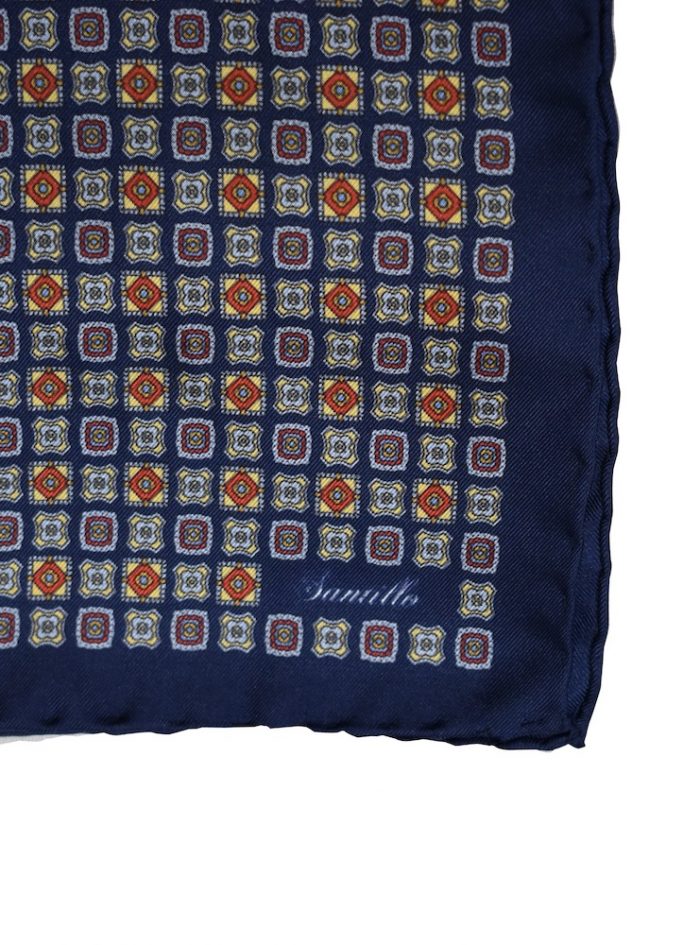 STRESA navy mix floral diamond printed silk bandana - Image 2