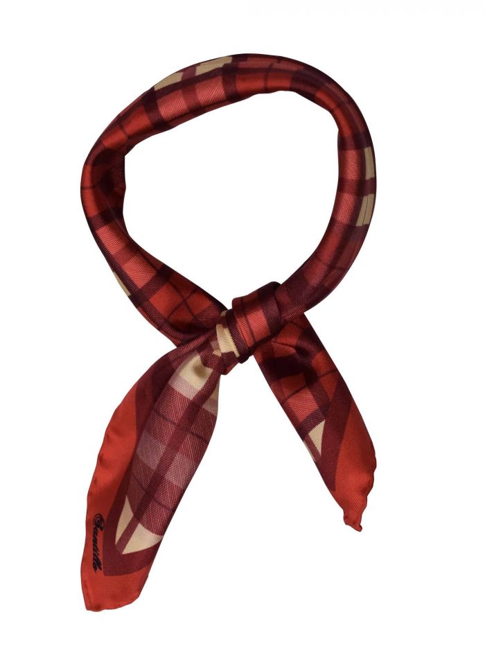 STRESA red/ivory/burgundy checkered printed silk bandana