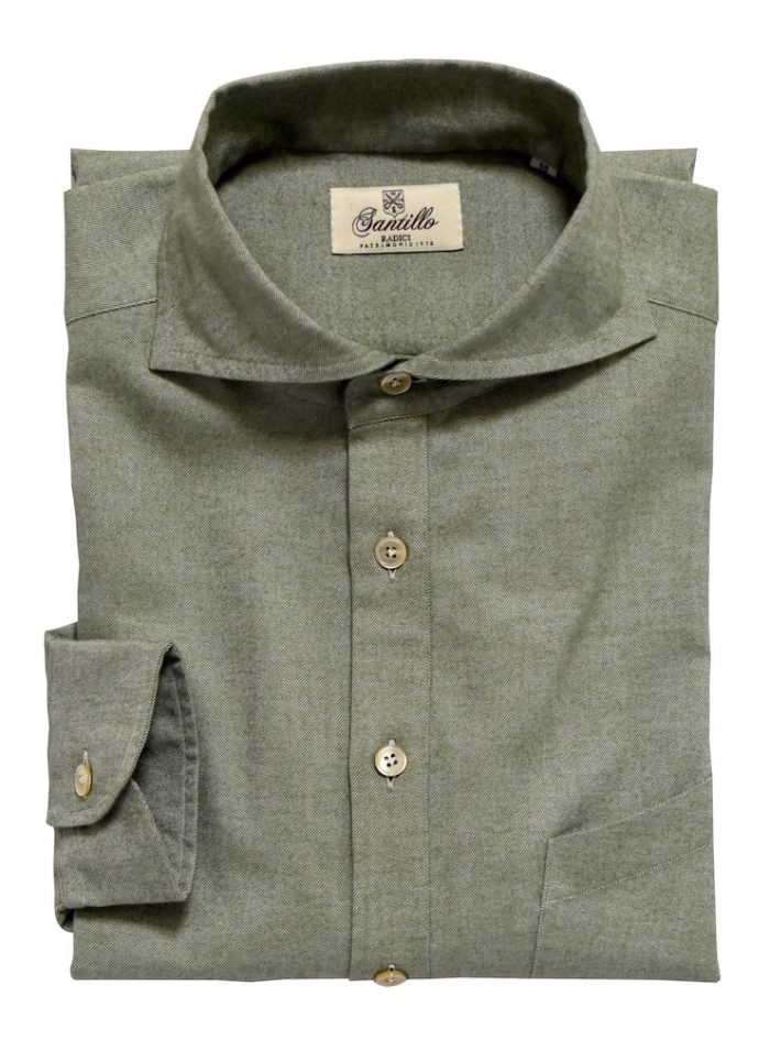 STILARO sage flannel radici patrimonio1970 half-placket shirt