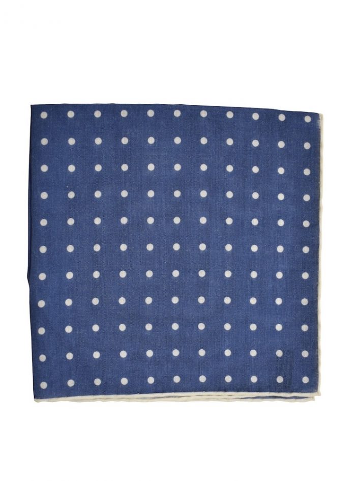 A SAN BABILA cobalt/white polka dot printed pocket square