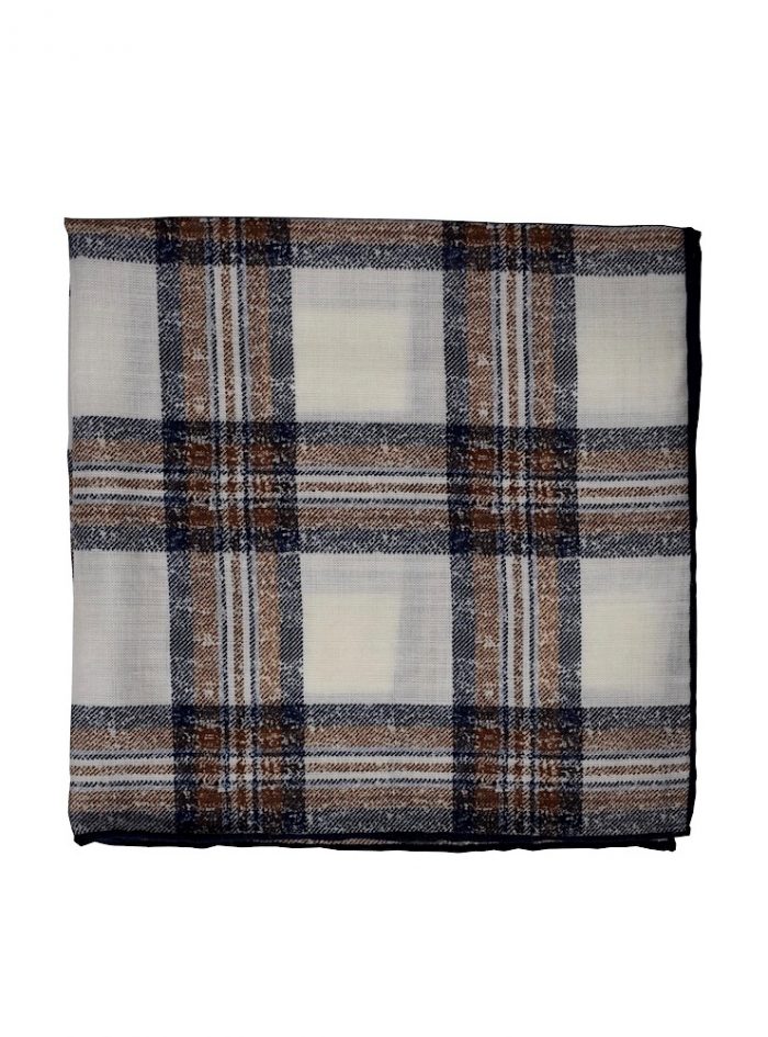 BALMORAL blu/brown/white check printed pocket square