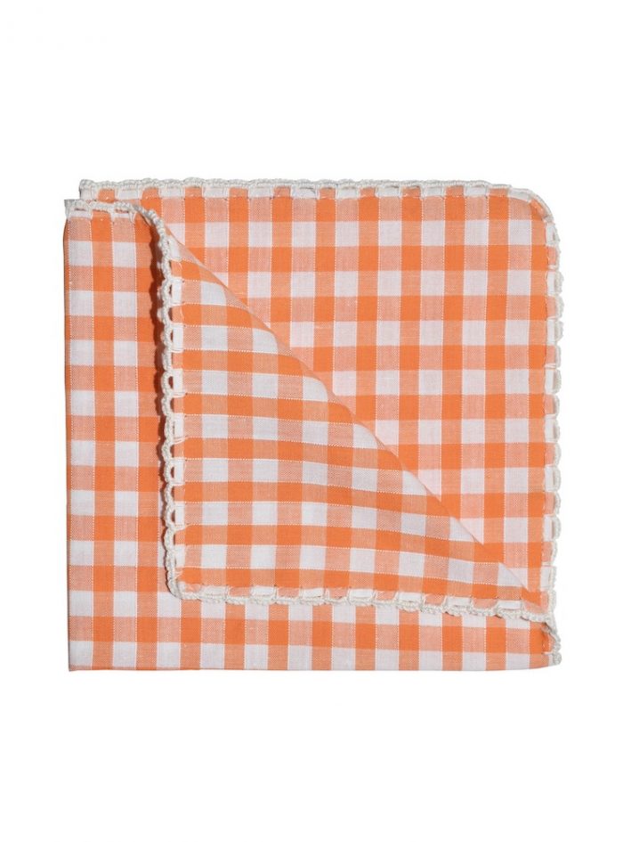 GRECÍA orange Gingham check Radici patrimonio 1970 pocket square