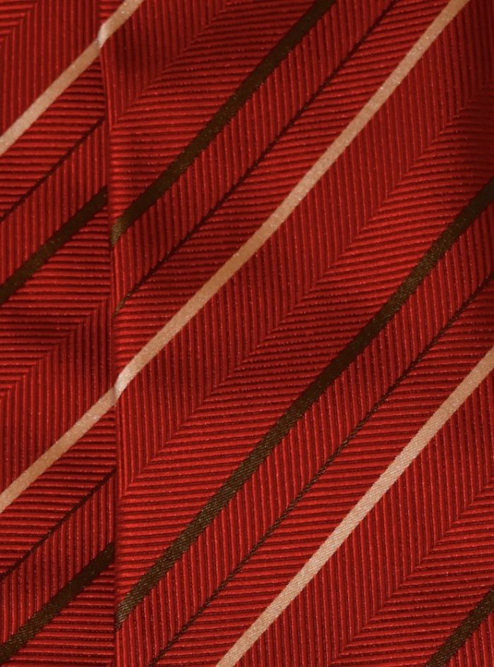 STRIPED red/bronze/burgundy herringbone woven silk tie - Image 2