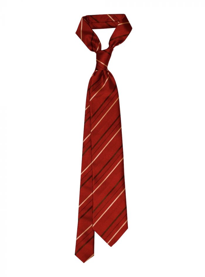 STRIPED red/bronze/burgundy herringbone woven silk tie