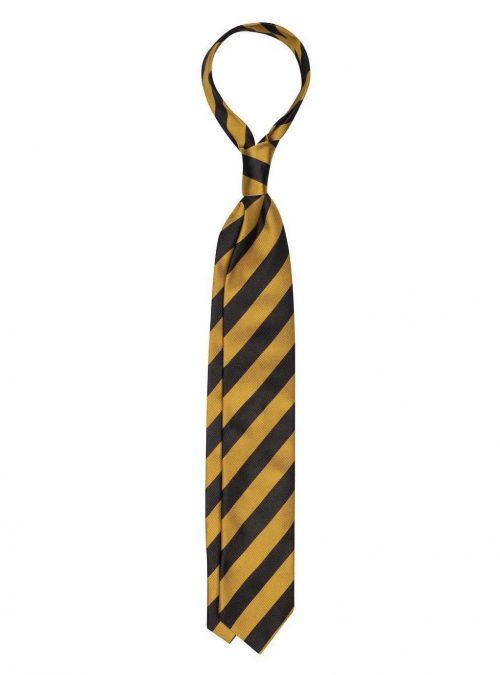 Our REGIMENTAL midnight-blu/gold 100% silk tie.