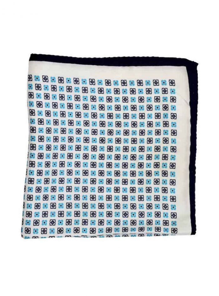 PORTOFINO turquoise/navy/white floral printed pocket square