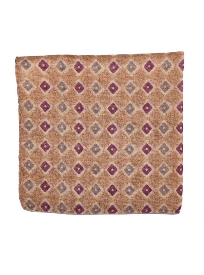 BALMORAL sand/red/tobacco cube motif printed pocket square