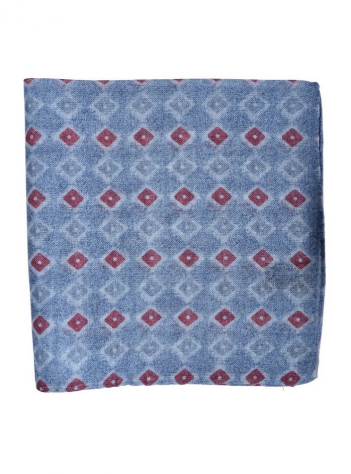 BALMORAL azure/red cube motif printed pocket square