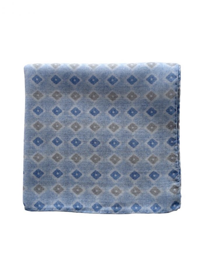 BALMORAL sky blu/cobalt/grey cube motif printed pocket square