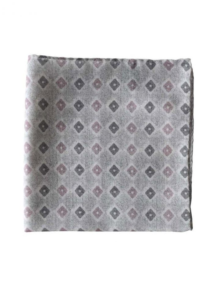 BALMORAL grey rosé/anthracite cube motif printed pocket square