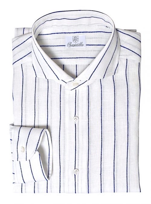 Our RELEVANCE OF COLOUR blu pin stripes linen shirt.