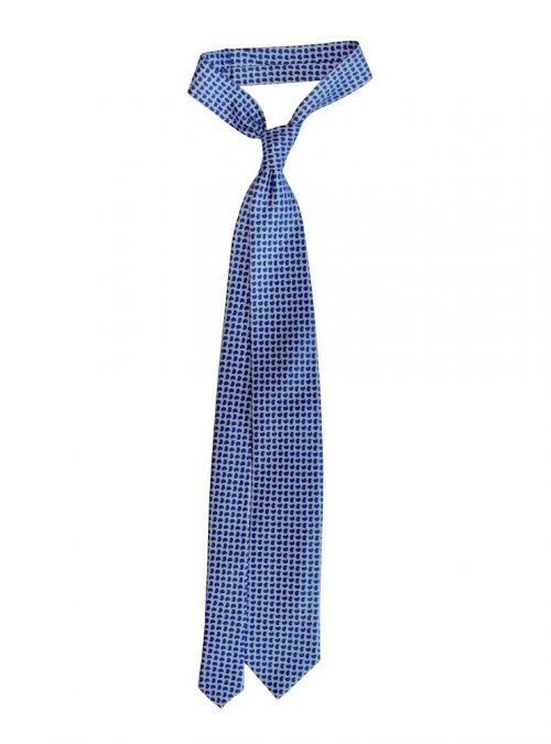 Our FLORAL sky blu/blu petals motif silk tie.