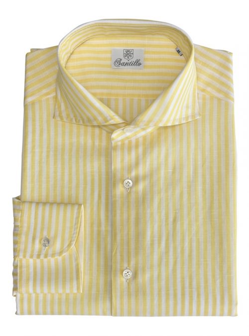 Our POSITANO yellow linen cotton shirt.