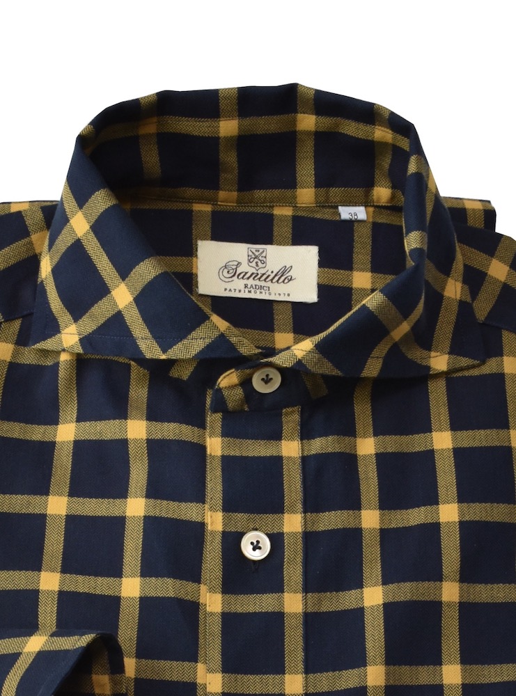 PENTEDATTILO navy/yellow windowpane radici patrimonio 1970 polo shirt - Image 2